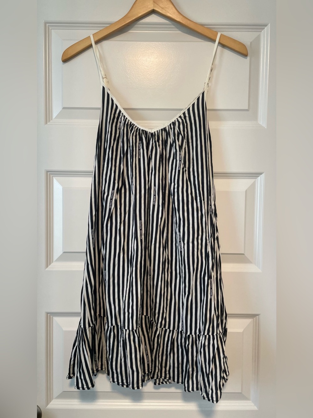Michael Kors Black and White Striped Spaghetti Strap Dress w/ Nautical Belt